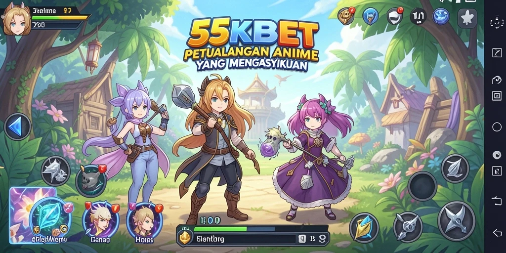 Tangkapan layar 55KBET yang menunjukkan karakter anime dalam pertempuran.