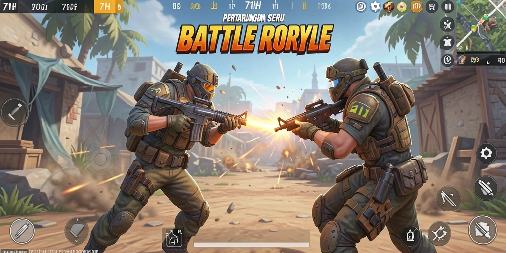 Tangkapan layar gameplay 71H menampilkan aksi pertarungan Battle Royale yang mendebarkan.