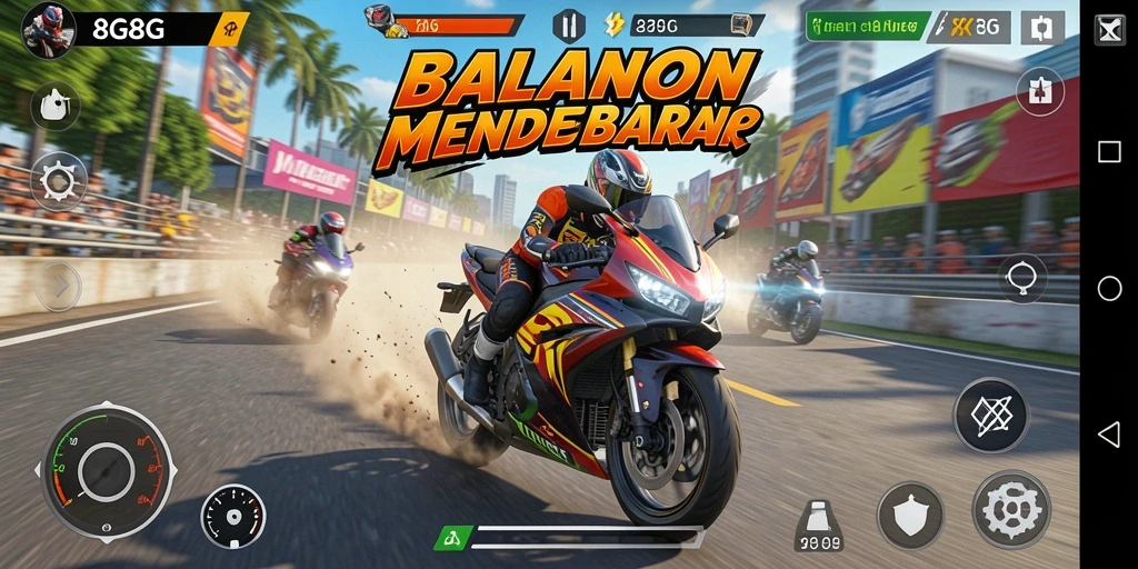 Screenshot gameplay seru dalam balapan motor 8G8G.