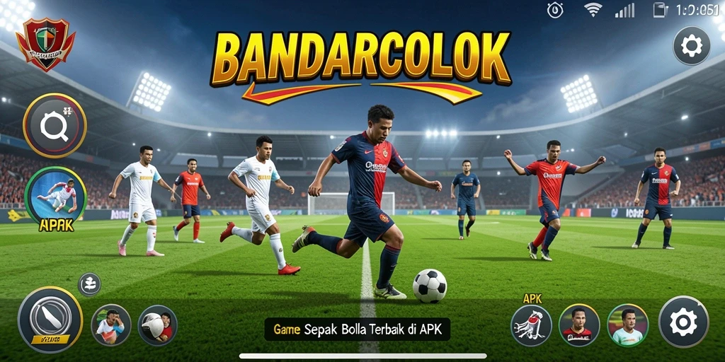 Screenshot utama <strong>BANDARCOLOK</strong> menampilkan aksi seru dalam permainan sepak bola.