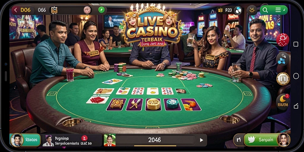 Gameplay D06 Live Casino dengan dealer profesional dan suasana kasino yang mendebarkan.