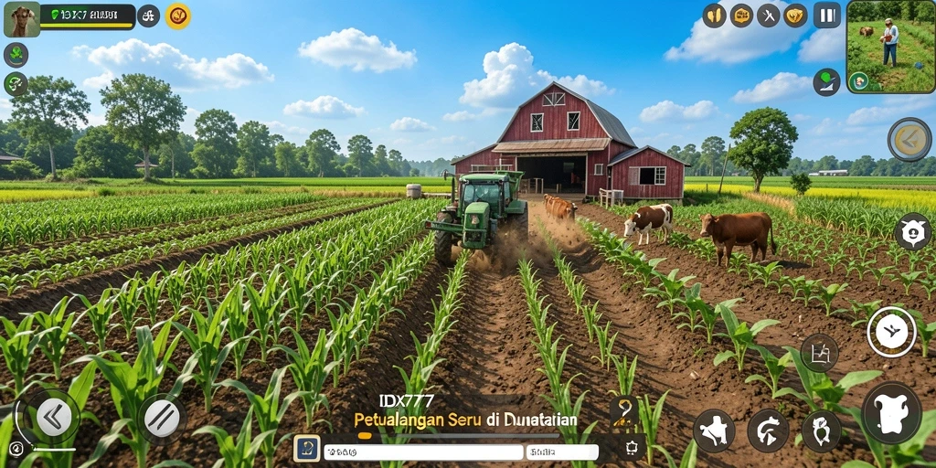 Tampilan gameplay seru di dunia pertanian yang indah.