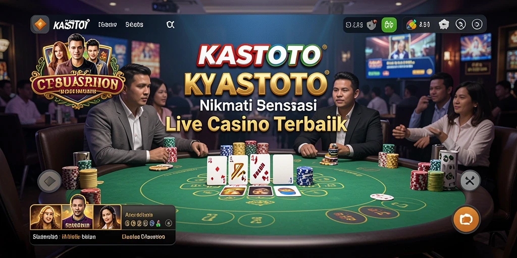 Screenshot gameplay KASTOTO yang menampilkan dealer langsung dan suasana kasino.