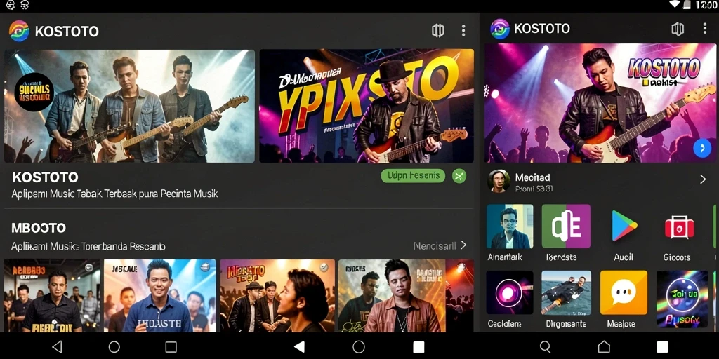 Screenshot gameplay KOSTOTO menampilkan antarmuka aplikasi musik yang menarik.