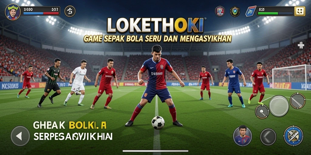 Tampilan gameplay menarik dalam LOKETHOKI dengan aksi sepak bola yang seru.