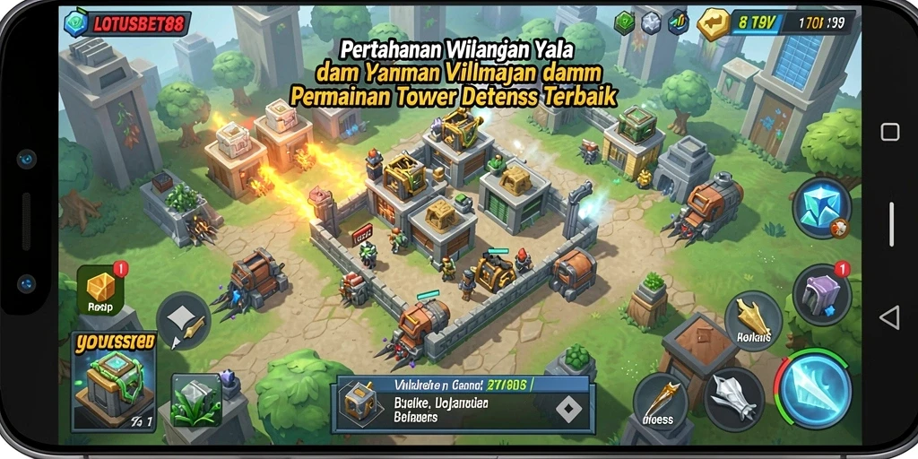 Screenshot LOTUSBET88 menampilkan aksi seru dalam permainan Tower Defense.