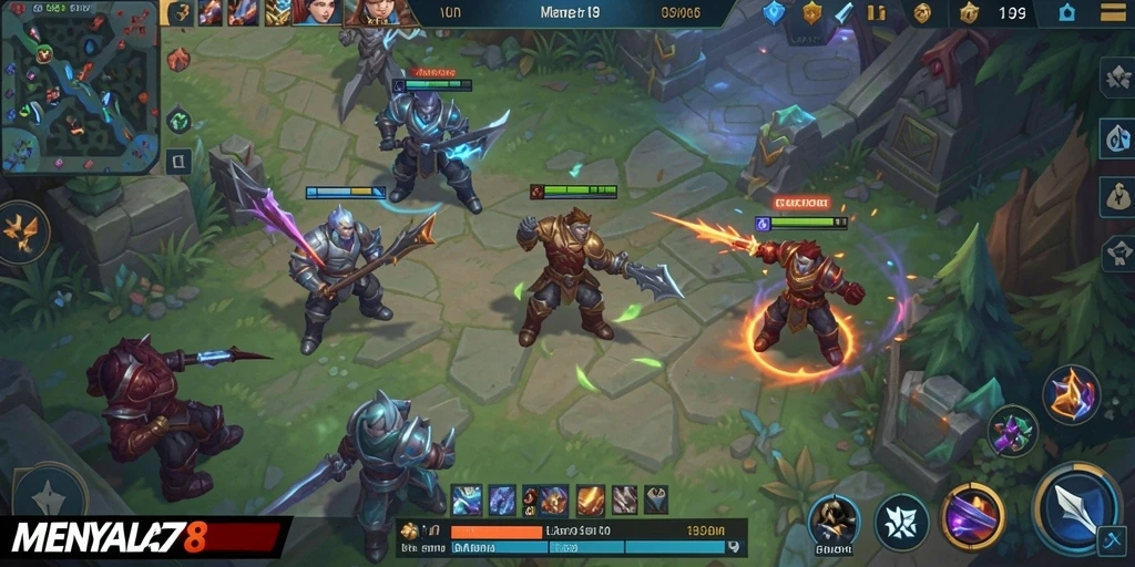 Screenshot gameplay seru MENYALA78 di arena pertempuran.