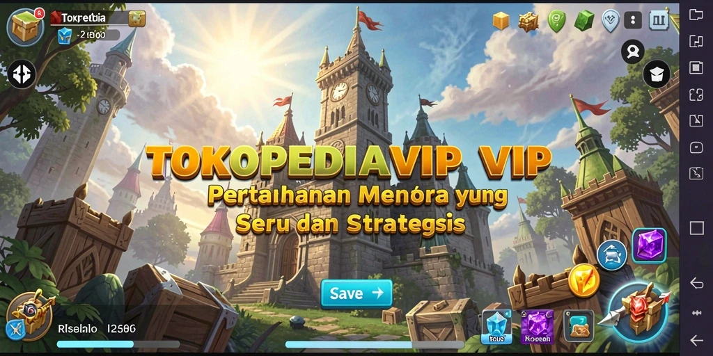 Gameplay seru di TOKOPEDIAVIP dengan menara bertahan yang strategis.