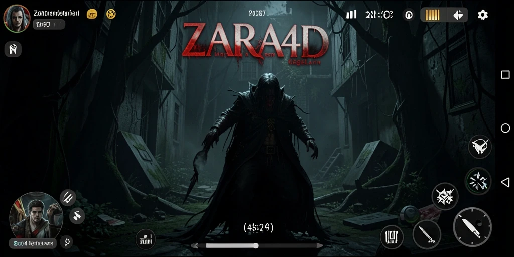 Screenshot gameplay menegangkan dari ZARA4D saat menghadapi makhluk yang menyeramkan.